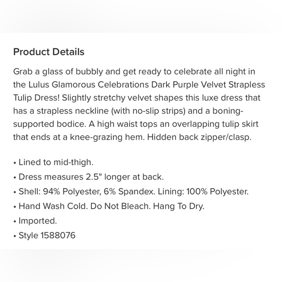 Lulus Strapless Velvet Dress size L dark purple - Picture 4 of 10